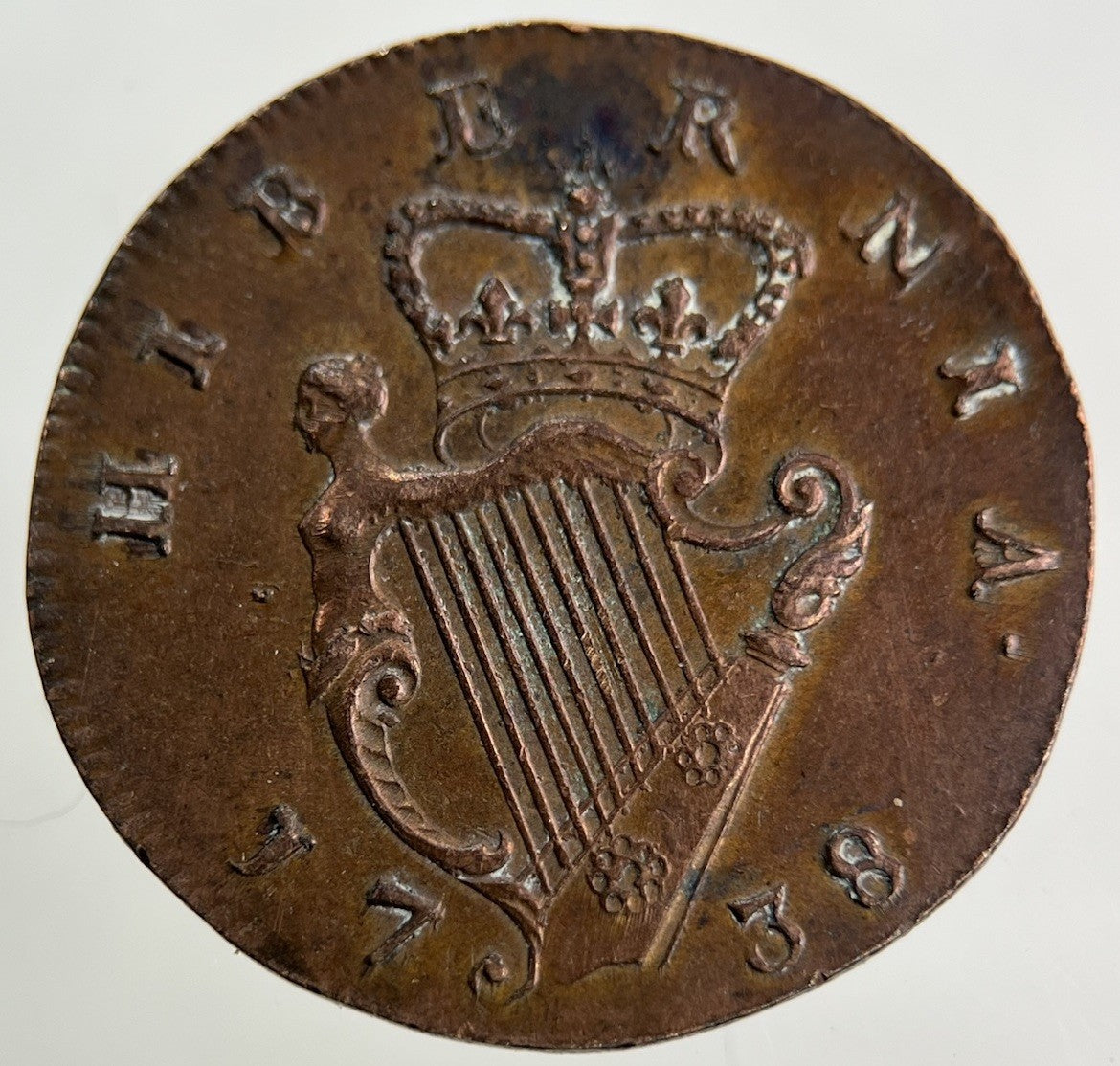 1738 Irish Farthing Coin | Very Fine Grade