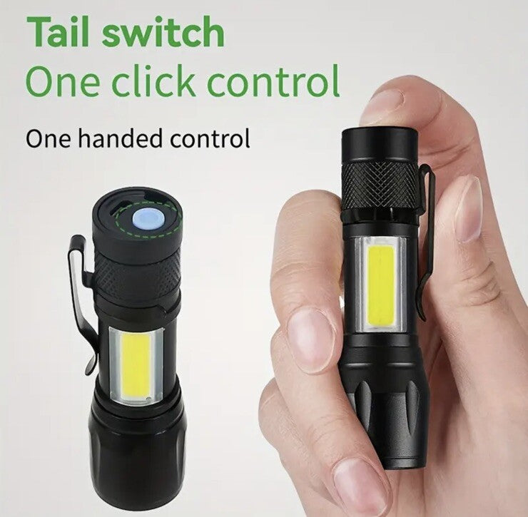 Black Mini Rechargeable Flash - Light Compact With Clip & Charge Cable UK Stock
