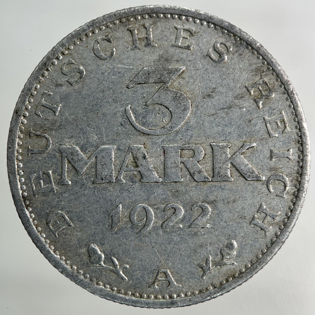1922 Germany 3 Mark Coin | Fine Collectable Grade