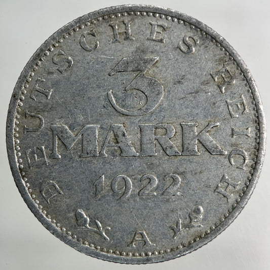 1922 Germany 3 Mark Coin | Fine Collectable Grade