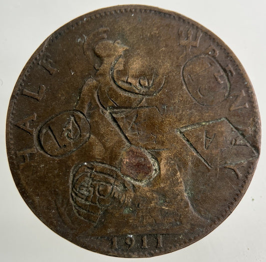 1911 Stamped George V Half - Penny Coin | Collectable Grade