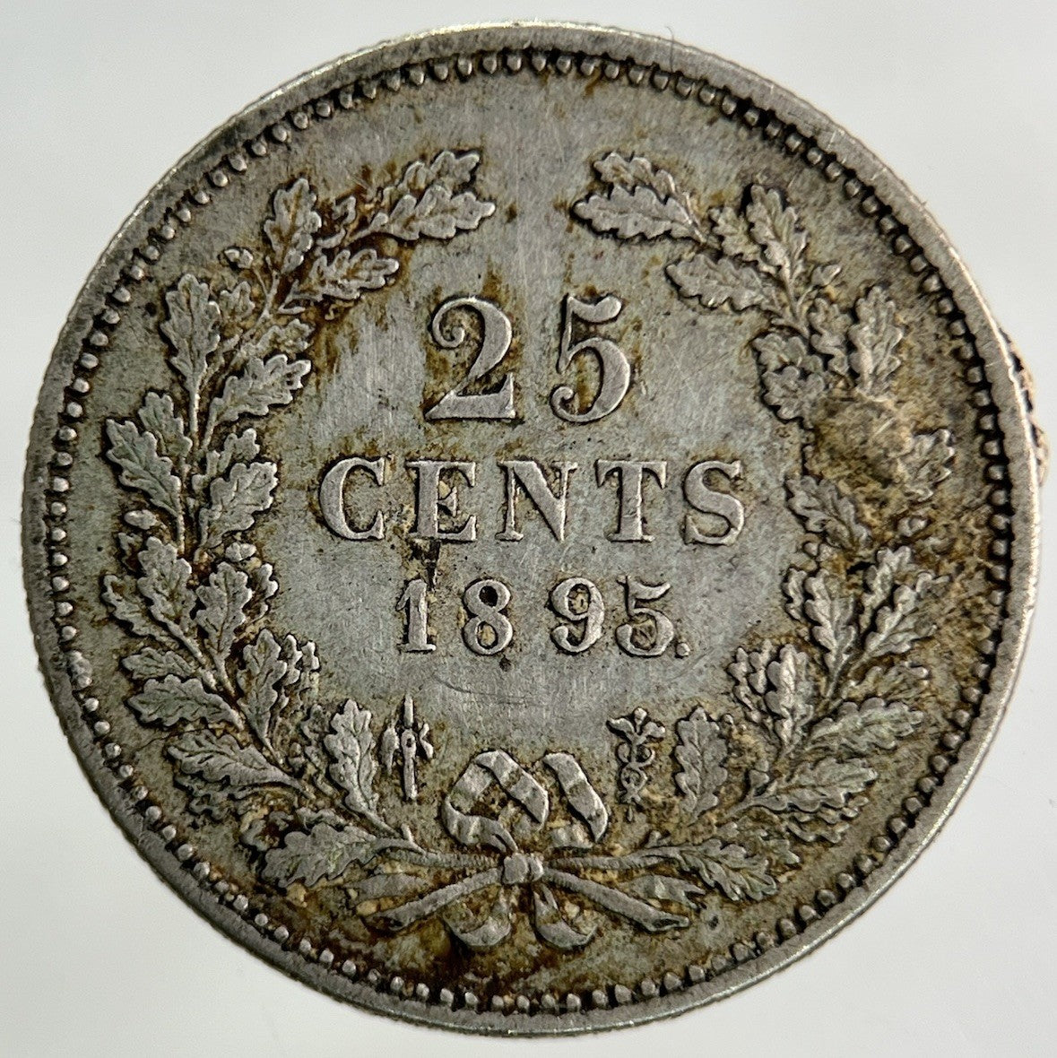 1895 Netherlands 25 Cents Silver Coin | Fine Collectable Grade