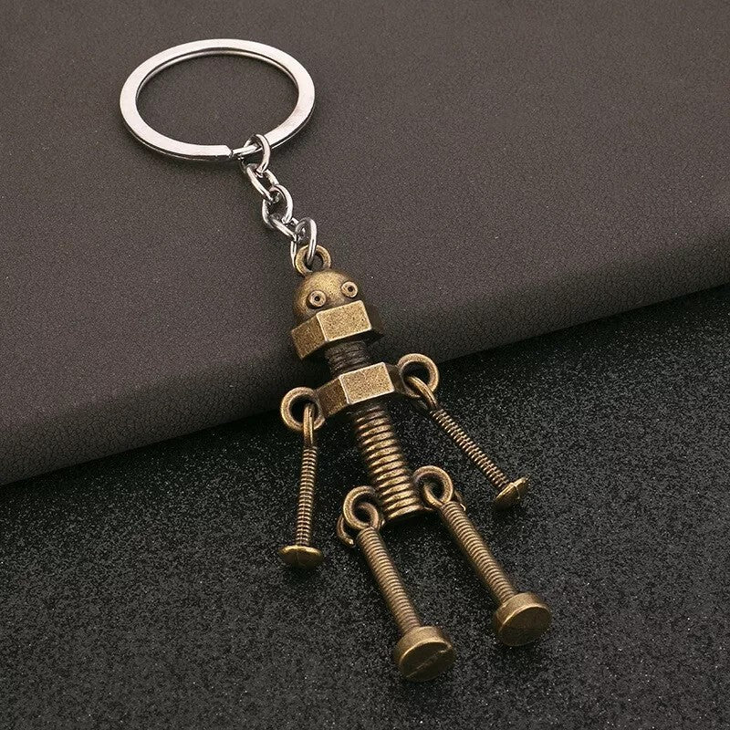 Metal Screw Bolt Robot Keychain Movable Hands Legs Bag Purse Key - Ring