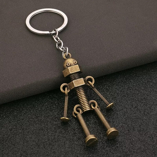 Metal Screw Bolt Robot Keychain Movable Hands Legs Bag Purse Key - Ring