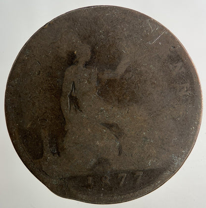 1877 Victoria One Penny Coin | Worn Grade