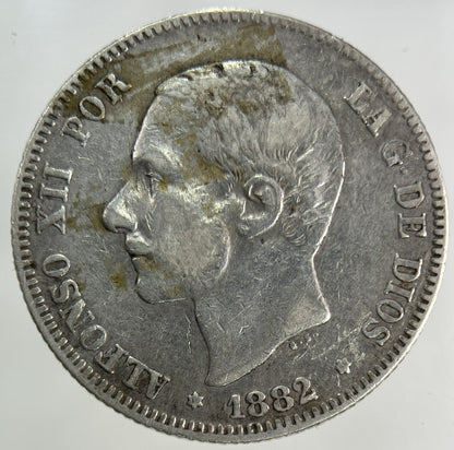 1882 Spain 2 Pesetas Silver Coin | Fine Collectable Grade