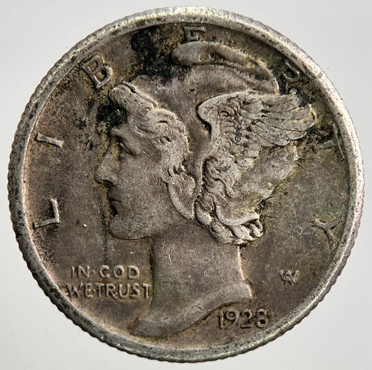 1928 - S US USA Mercury Dime Silver Coin | Very High Grade