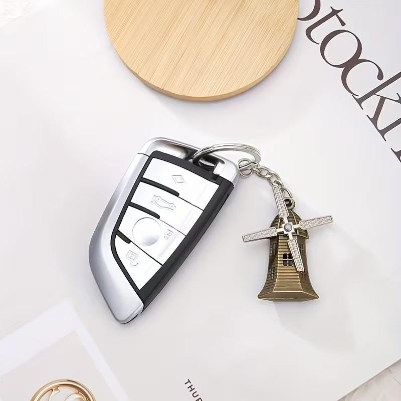 Retro Metal Dutch Windmill With Rotating Blades Keyring Premium Keychain Gift UK