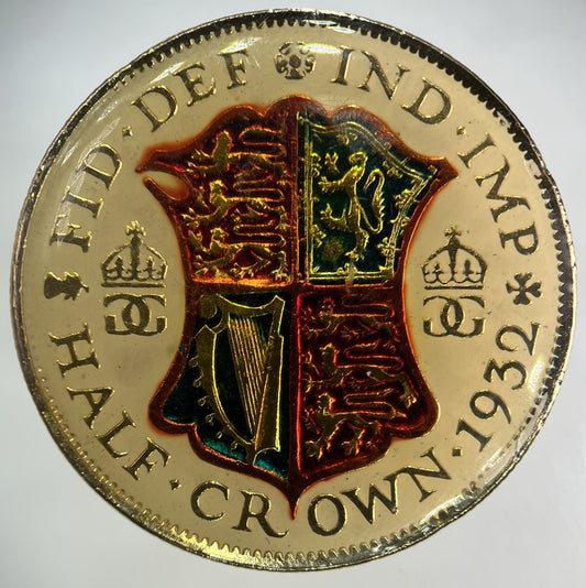 1932 George V Half - Crown Colourised Silver Coin | Fine Collectable Grade