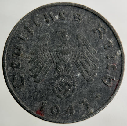 1943 Germany German Nazi 10 Pfennig Coin | Fine Collectable Grade