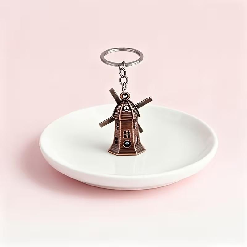 Retro Metal Dutch Windmill With Rotating Blades Keyring Premium Keychain Gift UK