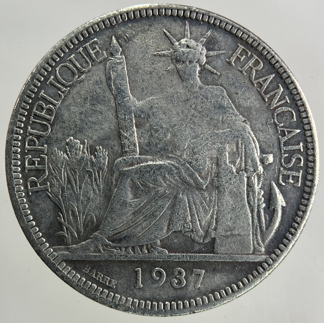 1937 France Indo - China 20 Cent Silver Coin | Fine Collectable Grade