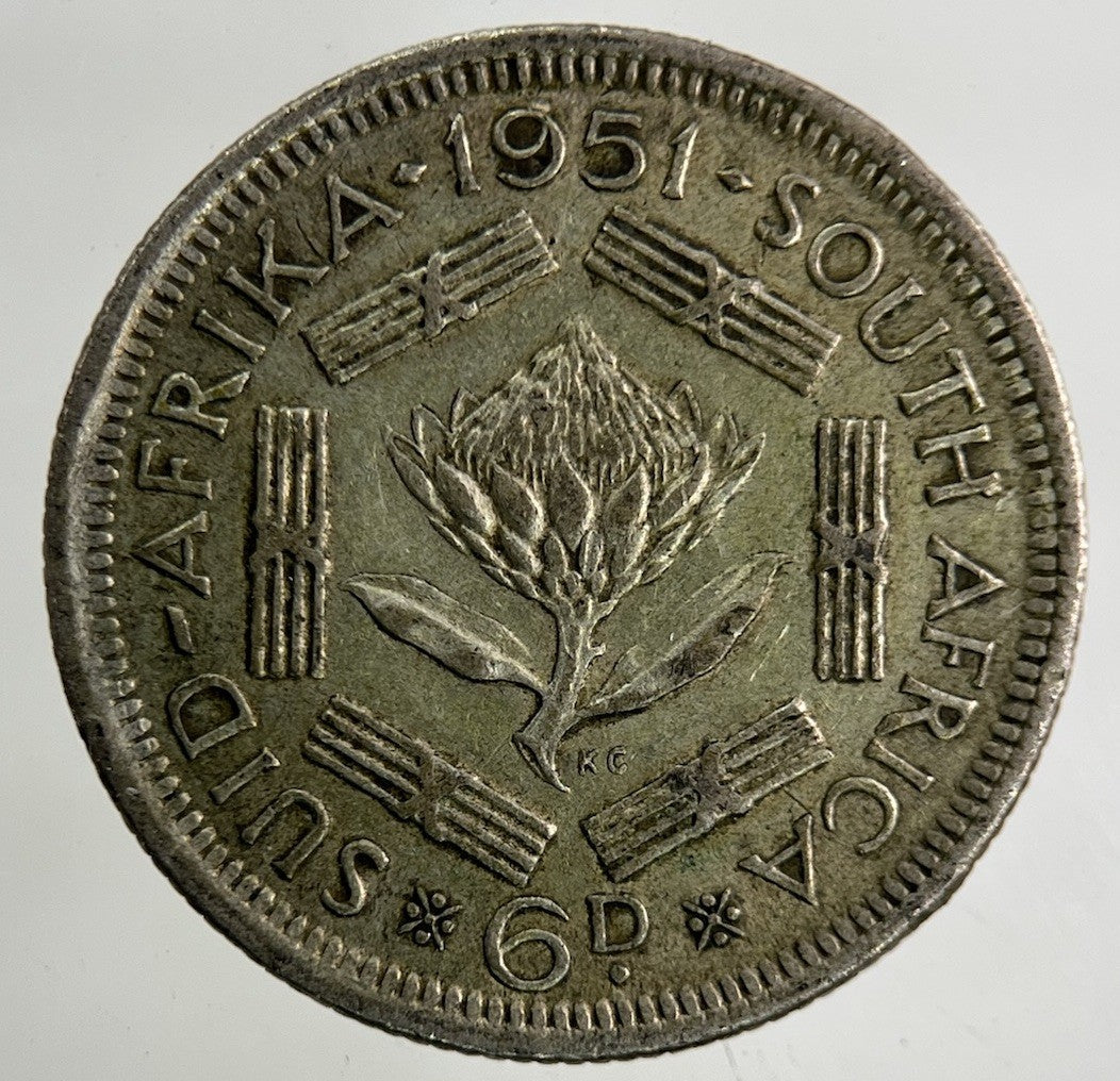 1951 South Africa Sixpence Silver Coin | Very High Grade