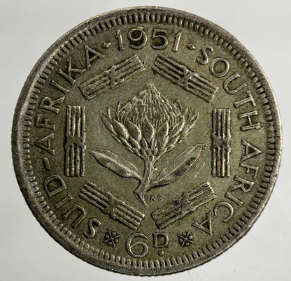 1951 South Africa Sixpence Silver Coin | Very High Grade
