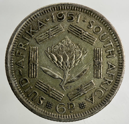1951 South Africa Sixpence Silver Coin | Very High Grade