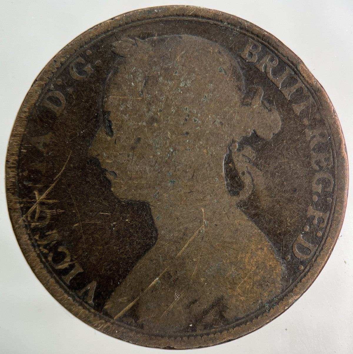 1890 Victoria One Penny Coin | Worn Grade