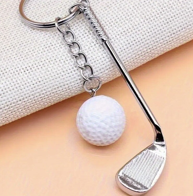 Mini Metal Golf Club & Ball Shaped Keyring Premium Keychain Gift UK