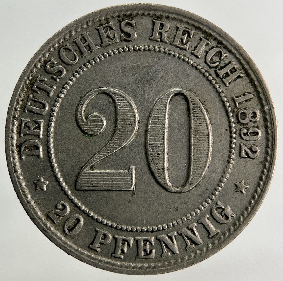 1892 - G Germany 20 Pfennig Coin | Very High Grade