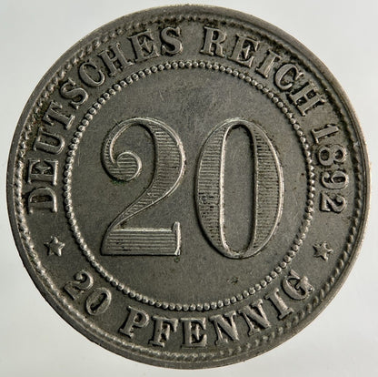 1892 - G Germany 20 Pfennig Coin | Very High Grade