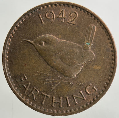 1942 George VI Wren Farthing Coin | Very High Grade