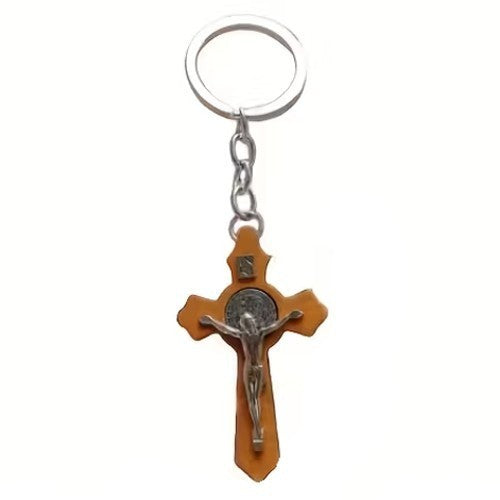 Jesus Christ Wooden Cross Religious Keyring Keychain Gift UK