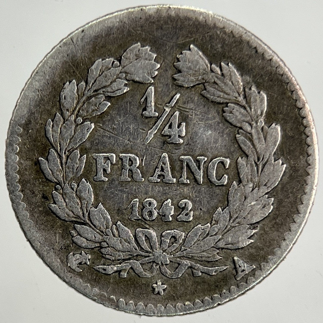 1842 France 1/4 Quarter Franc Silver Coin | Fine Collectable Grade