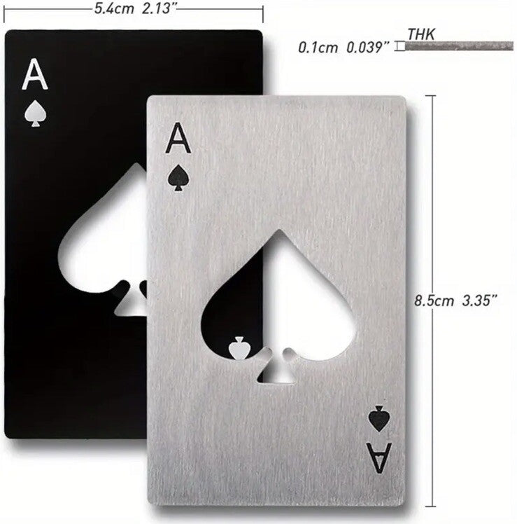 2 x Metal Black & Silver Ace Playing Card Bottle Opener Premium Gift UK
