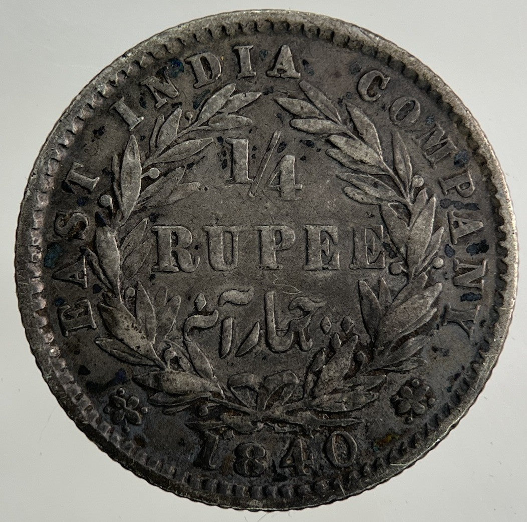 1840 East India Company 1/4 Quarter Anna Silver Coin | Collectable Grade