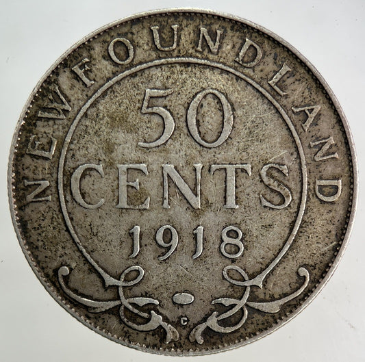 1918 Canada New Found - land 50 Cents Silver Coin | Very High Grade