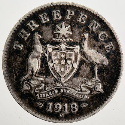 1918 - M Australia Threepence Silver Coin | Fine Collectable Grade