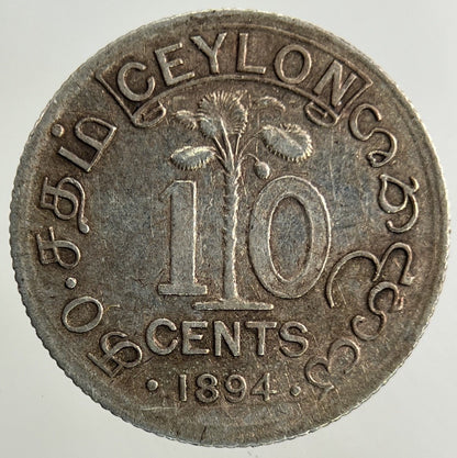 1894 Ceylon 10 Cents Silver Coin | Very High Grade