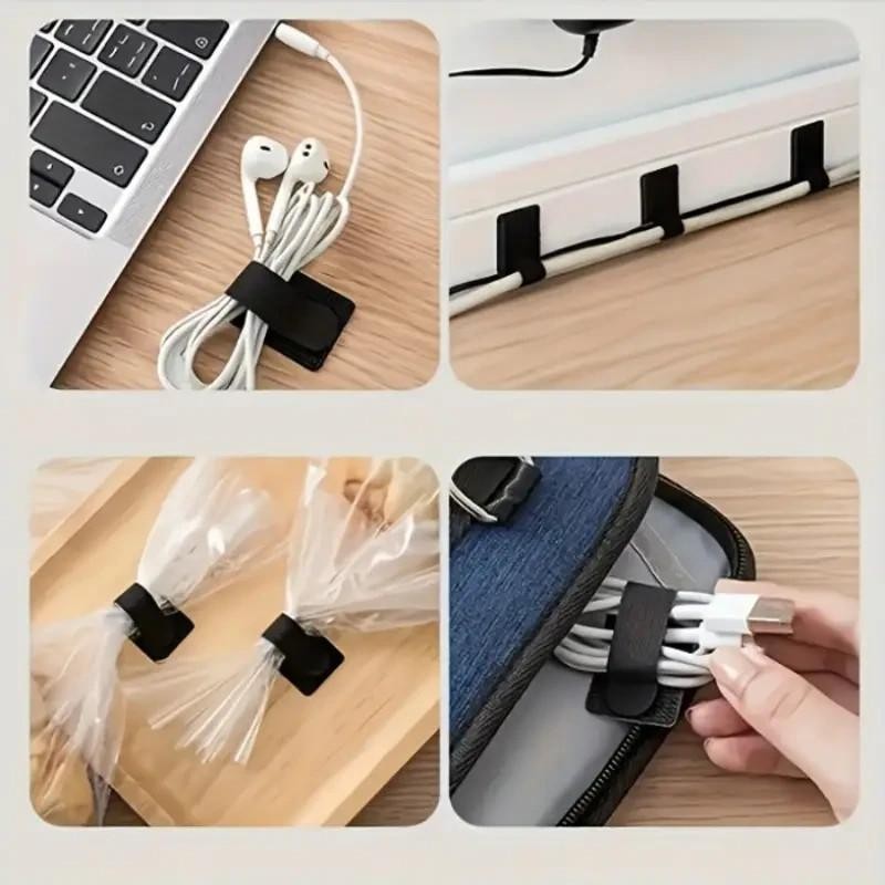 10 x Self - Adhesive Heavy - Duty Hook & Loop Organiser Cable Ties Black - UK Stock