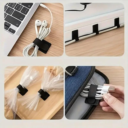 10 x Self - Adhesive Heavy - Duty Hook & Loop Organiser Cable Ties Black - UK Stock