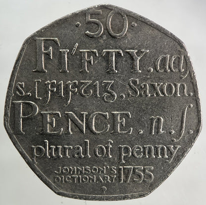 2005 Samuel Johnsons Dictionary 50p Fifty - Pence Coin | Collectable Grade