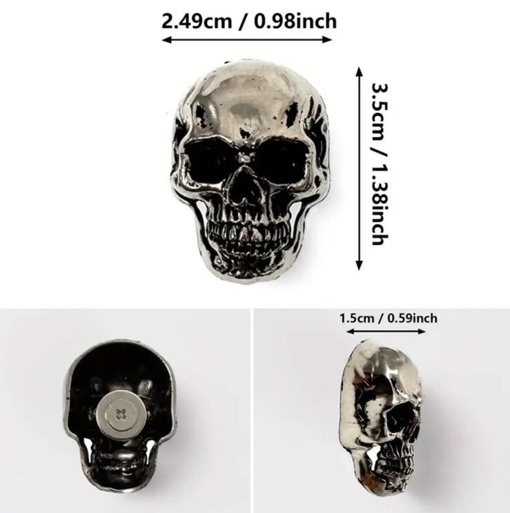 6 x Metal Gothic Skull Set Fridge Magnets Stainless Steel Premium Gift UK