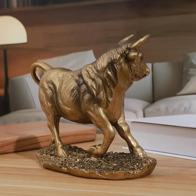 Golden Bull Sculpture Figurine Resin Home & Office Gift UK