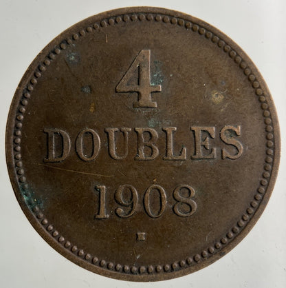 1908 Guernsey 4 Doubles Coin | Fine Collectable Grade