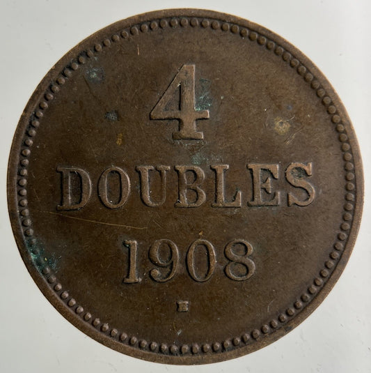 1908 Guernsey 4 Doubles Coin | Fine Collectable Grade