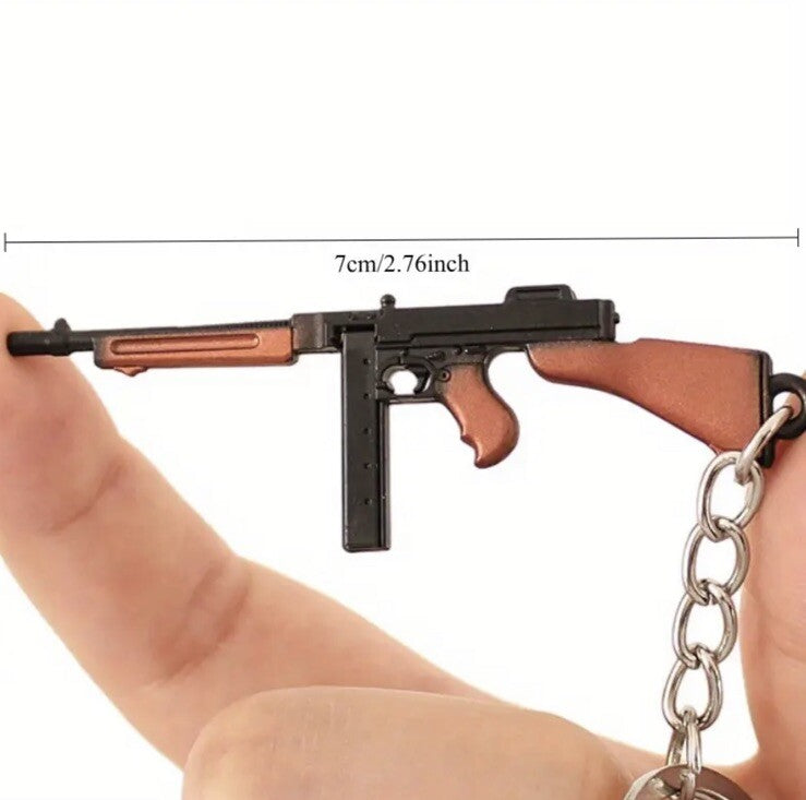 Mini US WWII Tommy Machine Gun Shaped Keyring Premium Keychain Gift UK