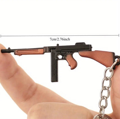 Mini US WWII Tommy Machine Gun Shaped Keyring Premium Keychain Gift UK