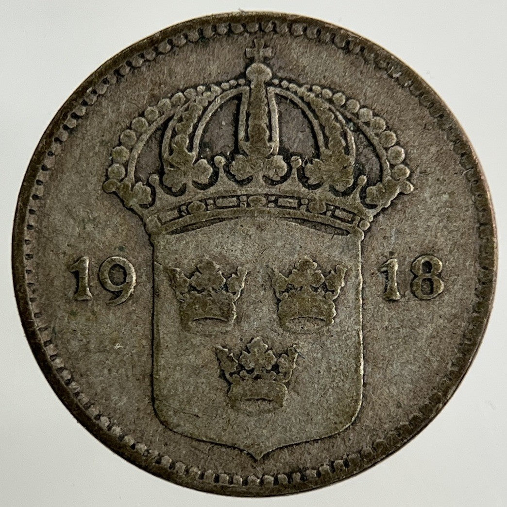 1918 Sweden 10 Ore Silver Coin | Collectable Grade