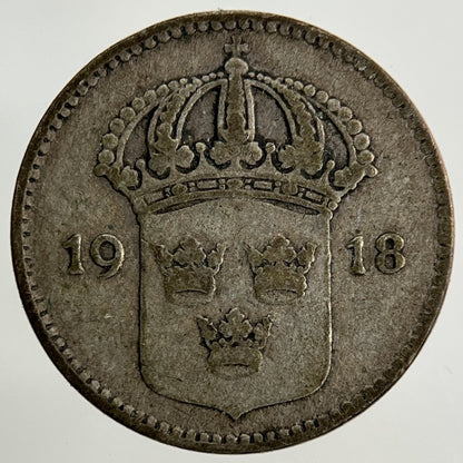1918 Sweden 10 Ore Silver Coin | Collectable Grade