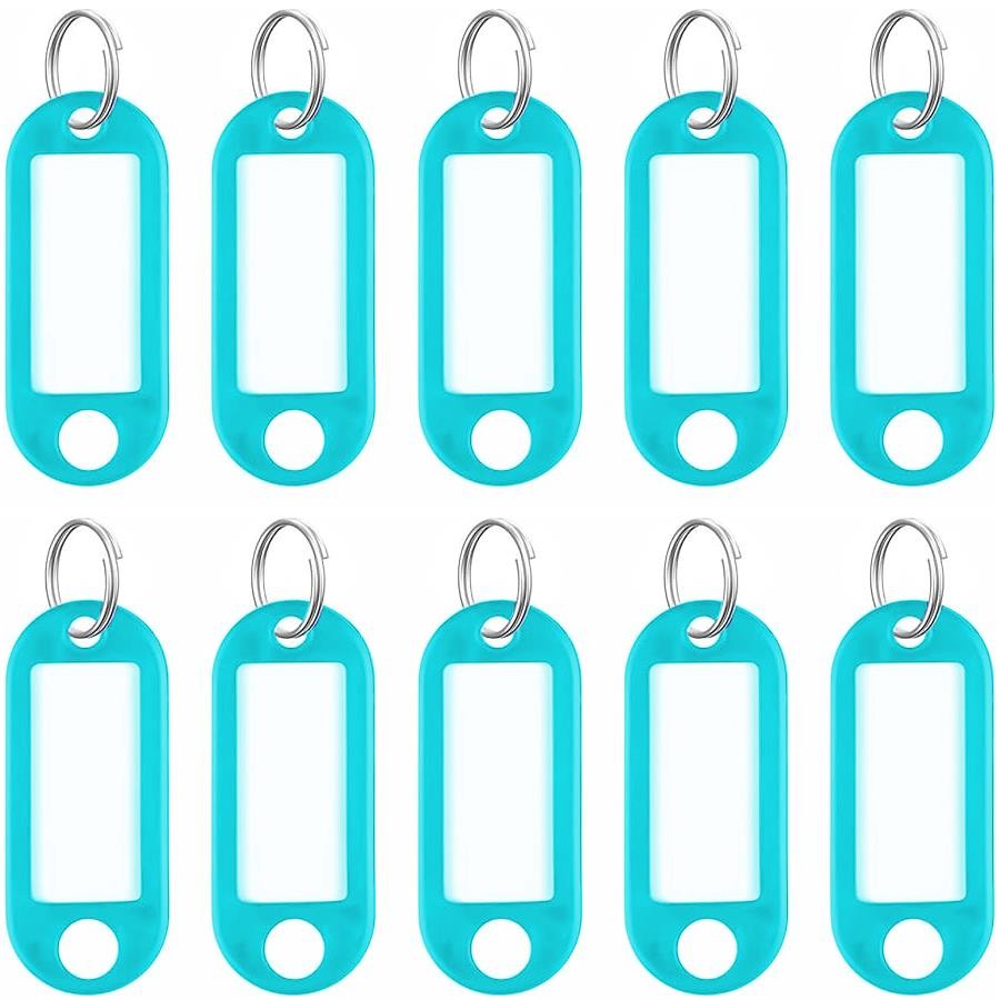 10 x Light Blue Plastic Key - Ring ID Tags Name Label Key Fob Tag - UK Stock
