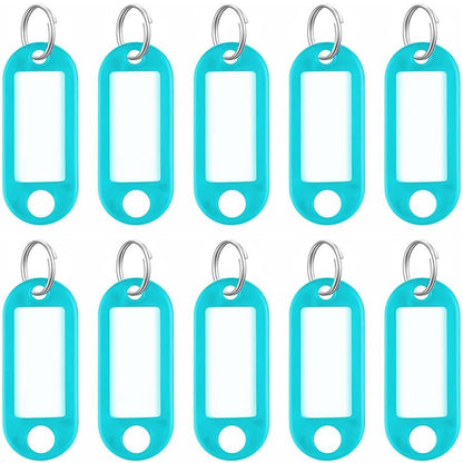10 x Light Blue Plastic Key - Ring ID Tags Name Label Key Fob Tag - UK Stock
