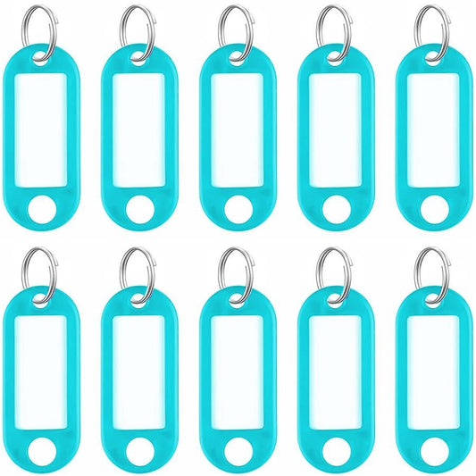 10 x Light Blue Plastic Key - Ring ID Tags Name Label Key Fob Tag - UK Stock