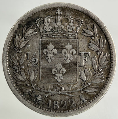 1822 France 1/2 Half Franc Silver Coin | Very High Grade
