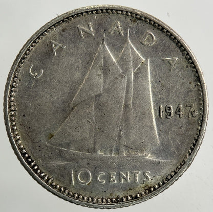 1947 Canada 10 Cents Silver Coin | Fine Collectable Grade