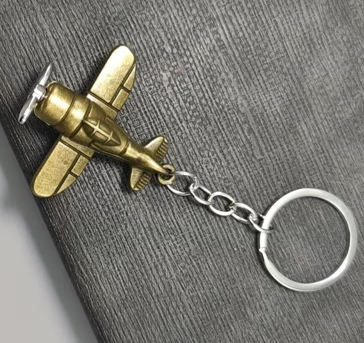 Mini Metal Aeroplane With Rotating Propeller Keyring Premium Keychain Gift UK