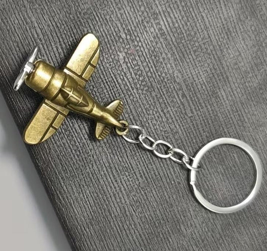Mini Metal Aeroplane With Rotating Propeller Keyring Premium Keychain Gift UK