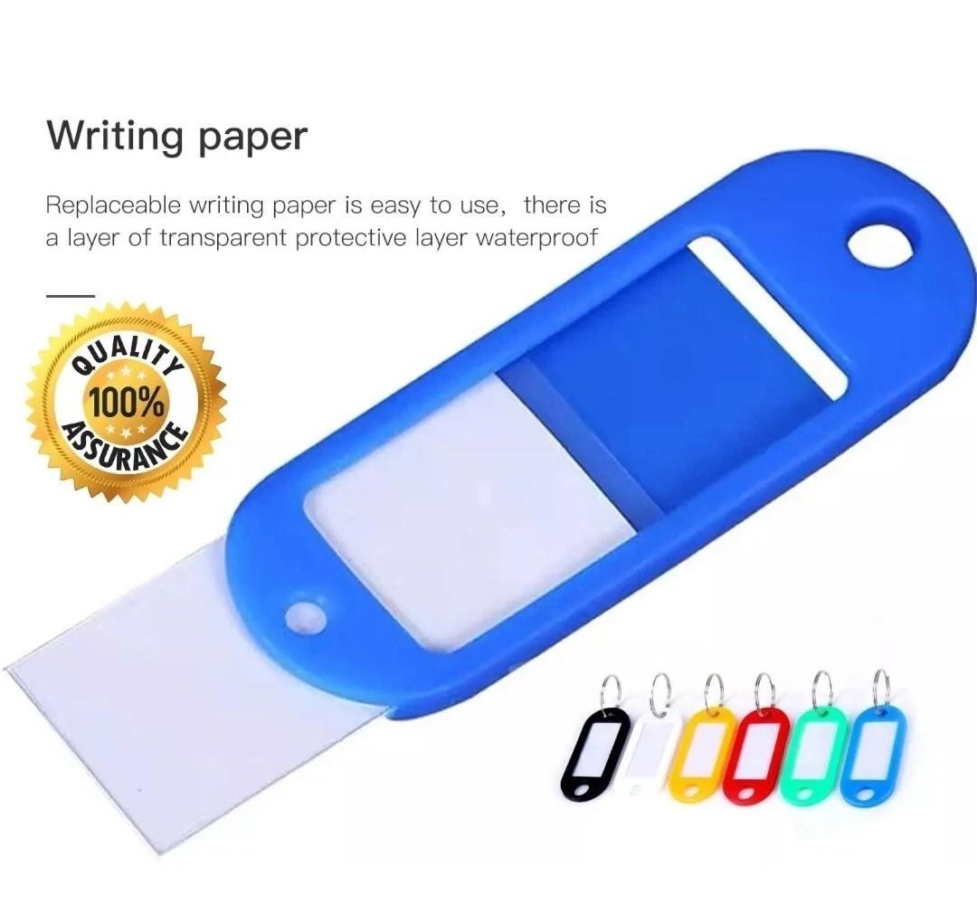 10 x Multi - Coloured Plastic Key - Ring ID Tags Name Label Key Fob Tag - UK Stock